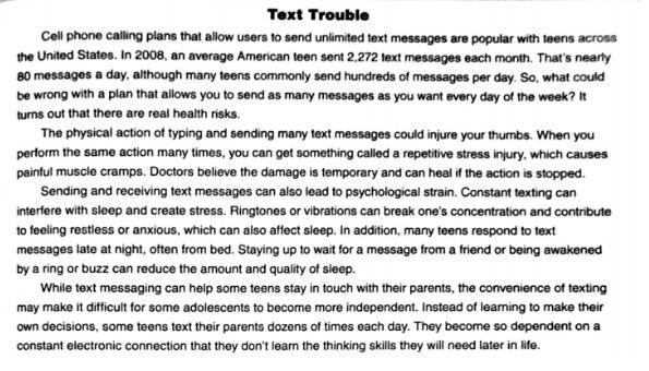 How can sending text messages affect a teen's relationship with a parent. Please do-example-1