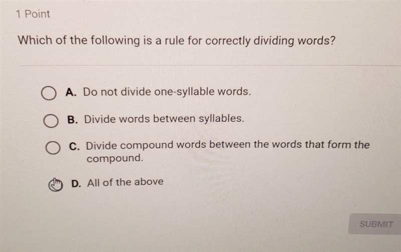 Which of the following is a rule for correctly dividing words? A. Do not divide one-example-1