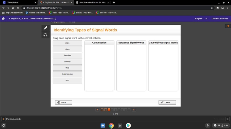 Drag each signal word to each column-example-1