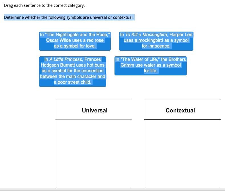 Determine whether the following symbols are universal or contextual. In "The-example-1