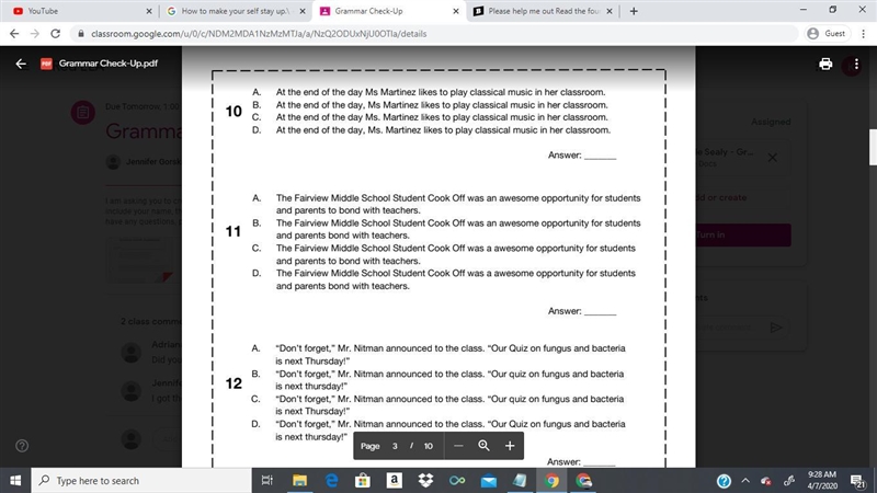 Can you help me with some grammar. Read the four versions of the sections Choose the-example-1