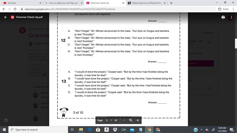 Can you help me with some grammar. Read the four versions of the sections Choose the-example-2