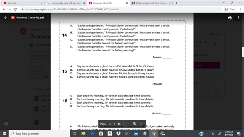 Can you help me with some grammar. Read the four versions of the sections Choose the-example-3