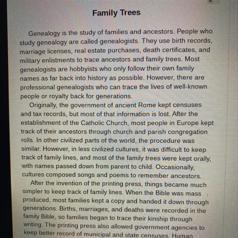 Which question is most likely raised by this article? A.Who is the leading genealogist-example-1