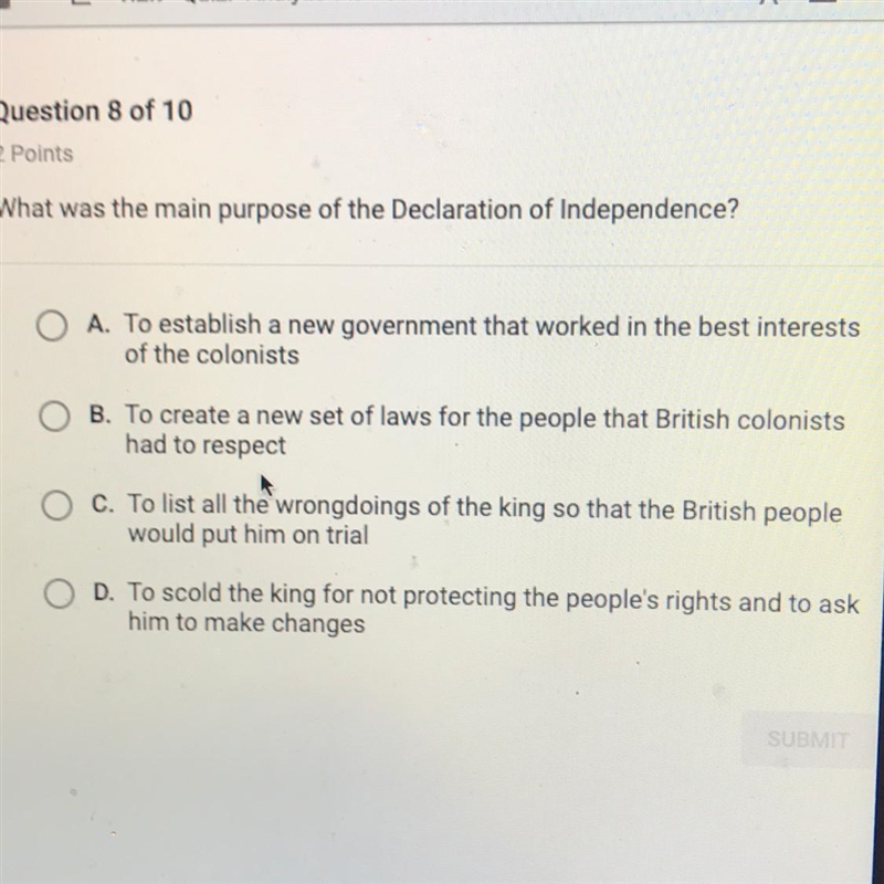 What was the main purpose of the Declaration of Independence?-example-1