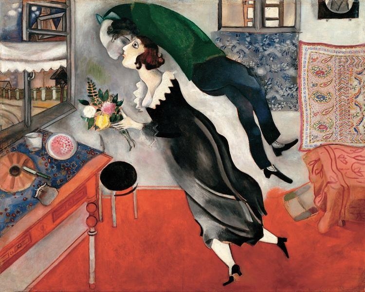 Explaining the essential meaning of the painting, Birthday by Marc Chagall.-example-1