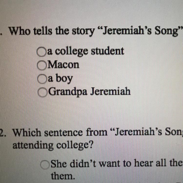 Who tells the story “jermiah’s song”-example-1