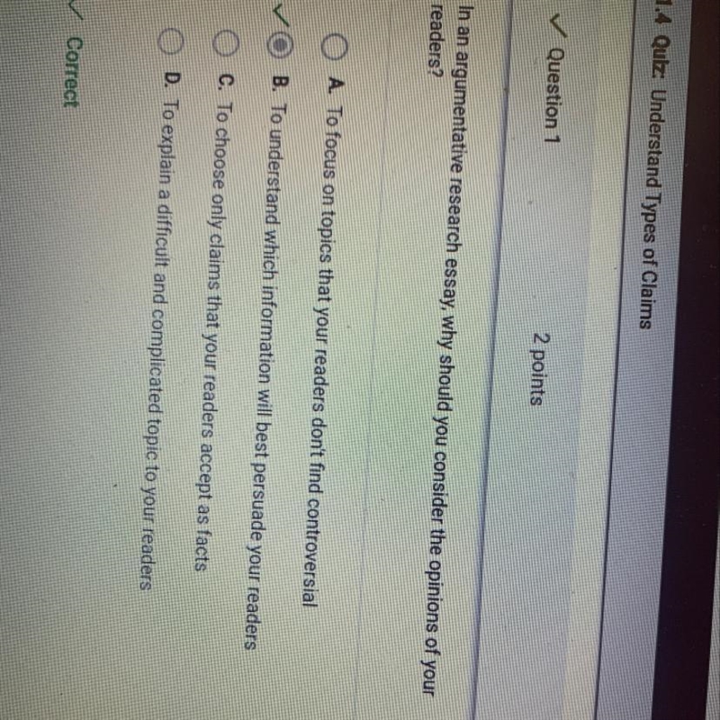 In an argumentative research essay, why should you consider the opinions of your readers-example-1