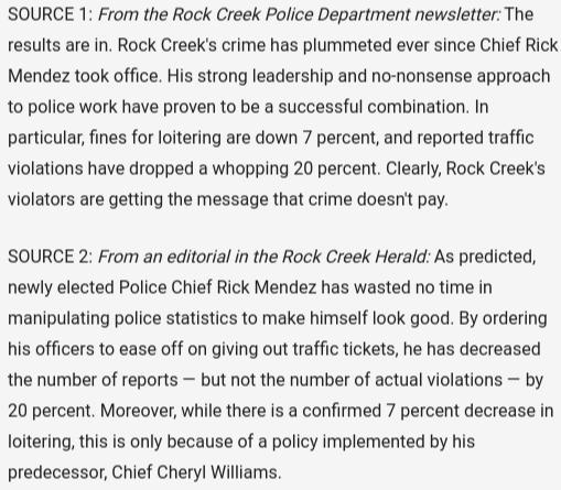 Which claim do the two sources most clearly disagree on? A. Police Chief Rick Mendez-example-1