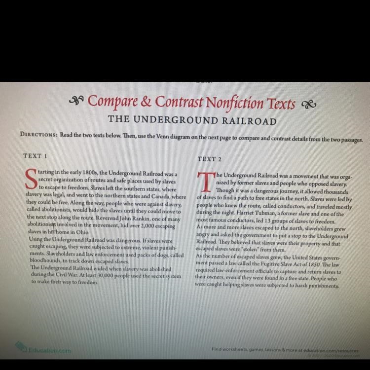 Compare and contrast the Underground Railroad-example-1