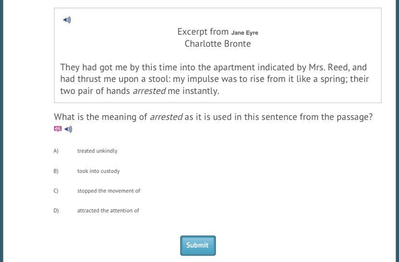 What is the meaning of arrested as it is used in this sentence from the passage?-example-1