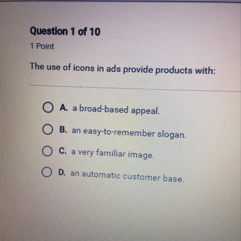 The use of icons in ads provide products with:-example-1
