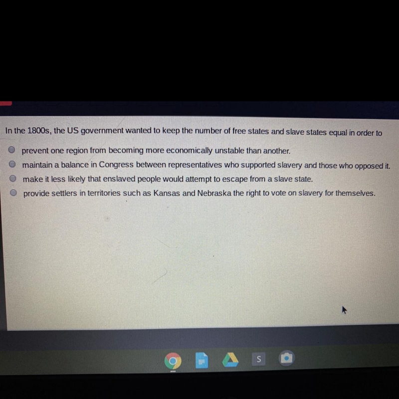 PLEASE HELP in the 1800s, the us government wanted to keep the number of free slates-example-1