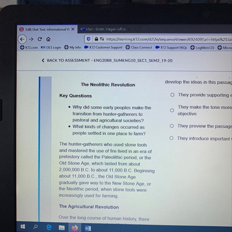 How do the Key Questions help the author develop the ideas in this passage? They provide-example-1