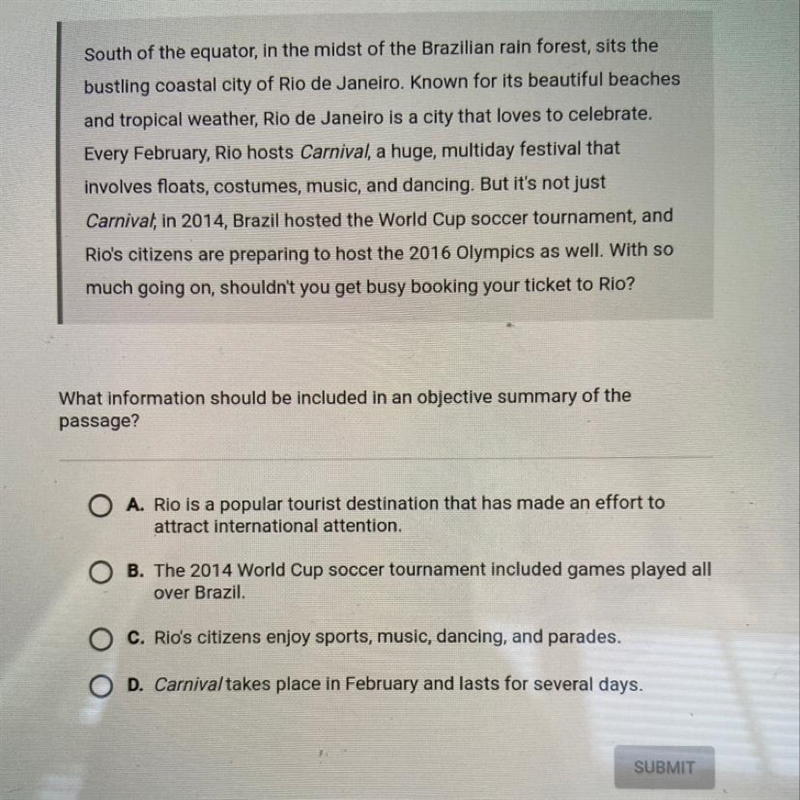 What information should be included in an objective summary of the passage?-example-1