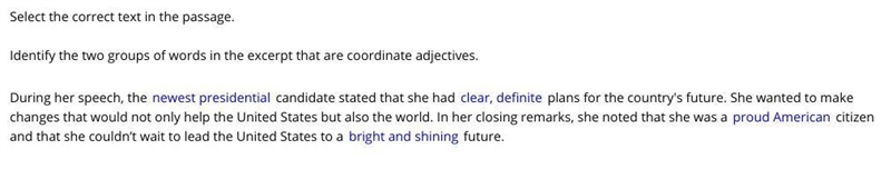 Select the correct text in the passage. Identify the two groups of words in the excerpt-example-1