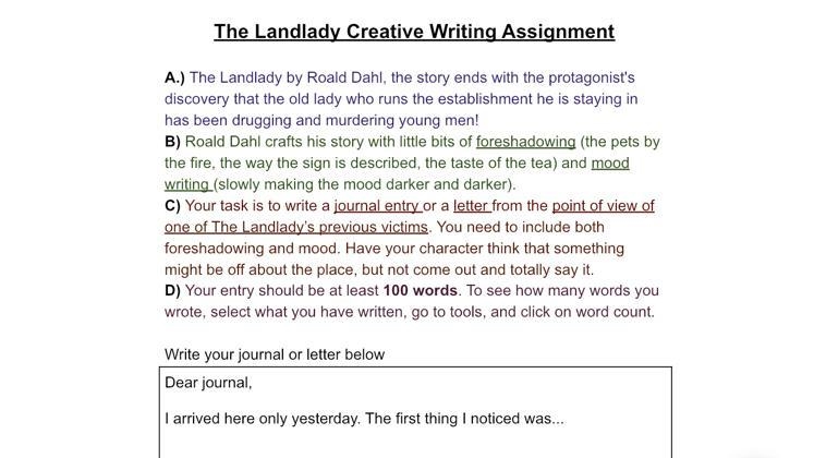 Help with the landlady creative writing-example-1