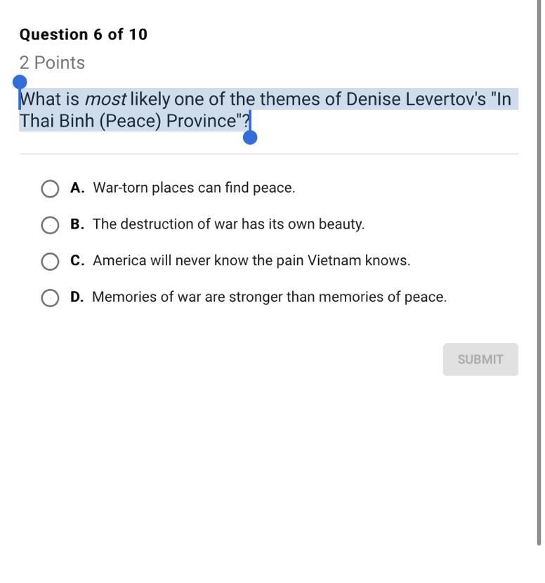 What is most likely one of the themes of Denise Levertov’s “In Thai Binh (Peace) Province-example-1