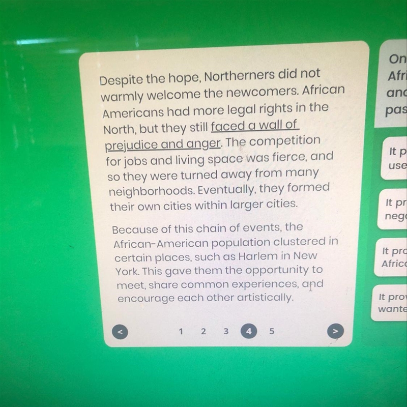 On page 4, how does the statement that African Americans "faced a wall of prejudice-example-1