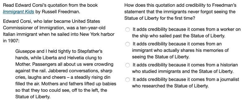 Read Edward Corsi’s quotation from the book Immigrant Kids by Russell Freedman. Edward-example-1