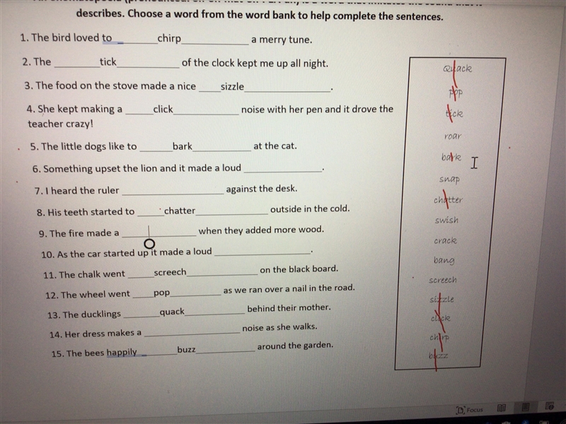 Need help with fill in the blanks for onomatopoeias on number 6,7,9, and 10 (also-example-1