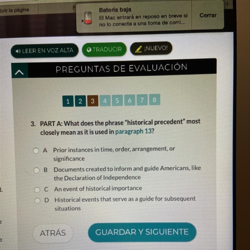 PART A: What does the phrase "historical precedent" most closely mean as-example-1