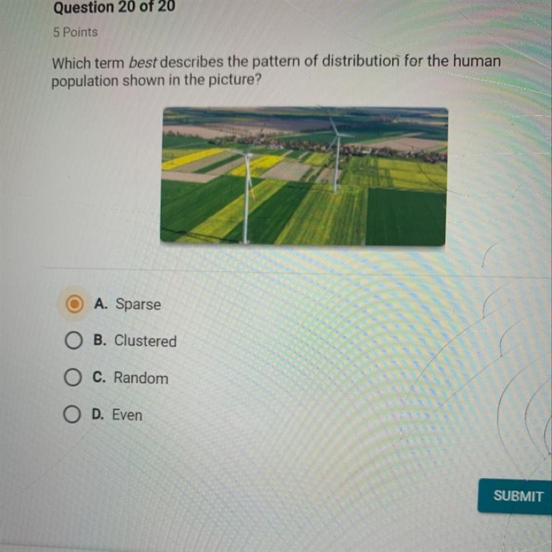 Which term best describes the pattern of distribution for the human population shown-example-1