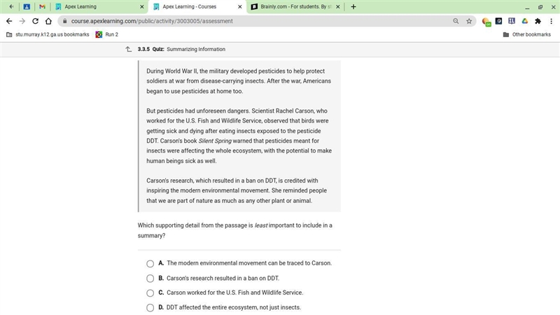 Which suporting detail from the passage is least important to inculde in the summary-example-1