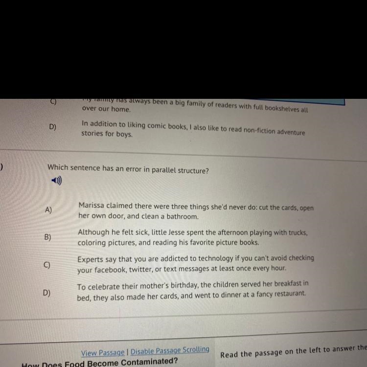 Which of the following has an error in parallel structure-example-1