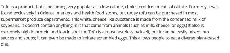 What is the author’s purpose? A: evaluate the different uses of tofu B: persuade you-example-1