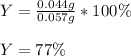 Y=(0.044g)/(0.057g) *100\%\\\\Y=77\%