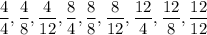 (4)/(4),(4)/(8),(4)/(12),(8)/(4),(8)/(8),(8)/(12),(12)/(4),(12)/(8),(12)/(12)