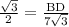 (√(3))/(2)=\frac{\text{BD}}{7√(3)}