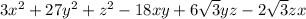 3x^2 + 27y^2 + z^2 - 18xy + 6 √(3) yz -2 √(3) zx