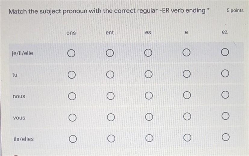 French. match the subject pronoun with the correct regular -er verb ending​-example-1