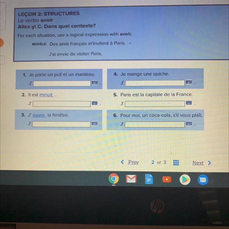 For each situation, use a logical expression with avoir. Please helppp!!!-example-1