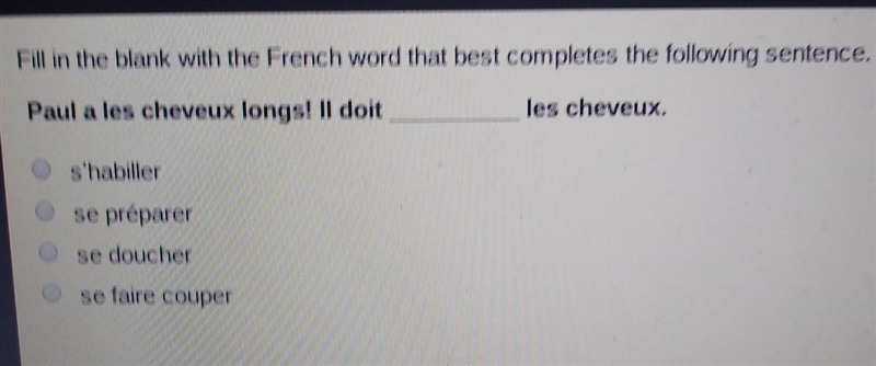 Fill in the blank with the French word that best completes the following sentence-example-1