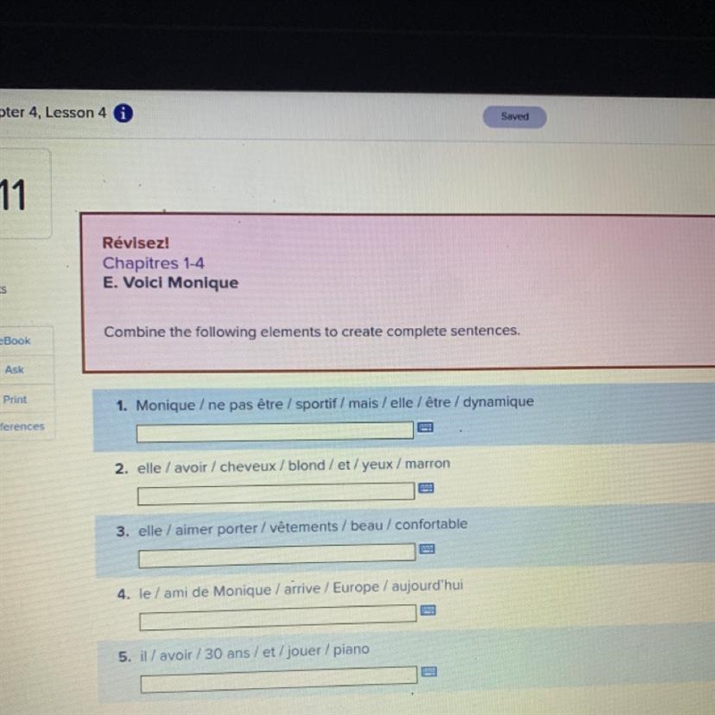 Combine the following elements to create complete sentences. Please help ?!-example-1