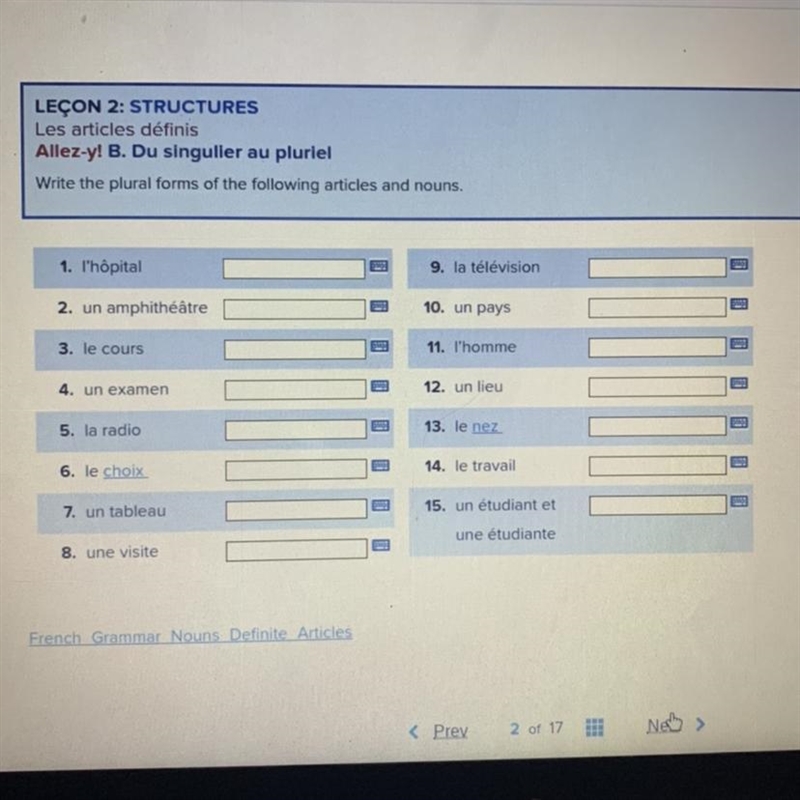 Write the plural forms of the following articles and nouns Please help:)-example-1