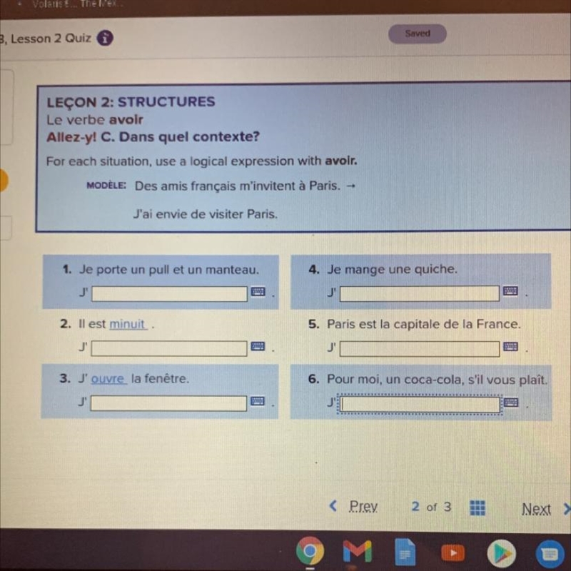 For each situation, use a logical expression with avoir. Please help ?!-example-1