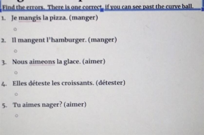 French. find the errors. one of them is correct.​-example-1