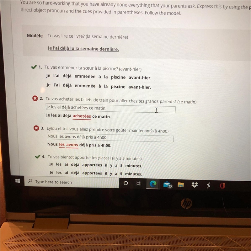 Can someone help me on my French I'm in French 3 working on passé composer I have-example-1