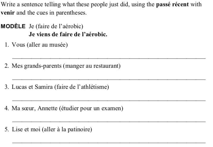 Write a sentence telling what these people just did, using passé récent with venir-example-1