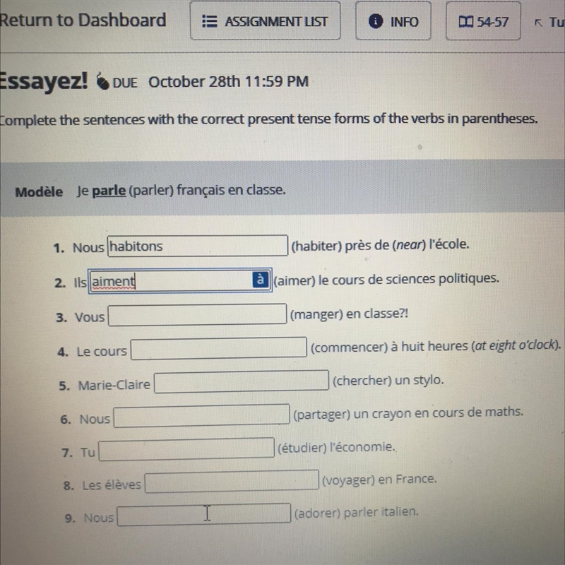 Essayez! Complete the sentences with the correct present tense forms of the verbs-example-1