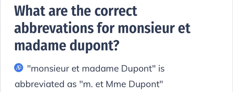 What are the correct abbreviation for Monsieur et Madame Dupont?-example-1