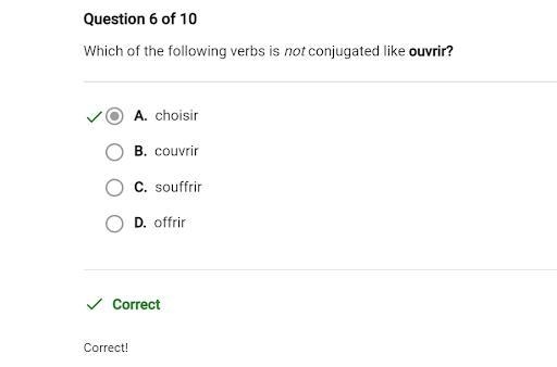 Which of the following verbs is not conjugated like ouvrir? ​-example-1