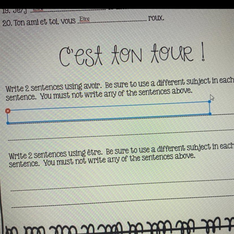 Write 2 sentences using avoir. Be sure to use a different subject in each sentence-example-1