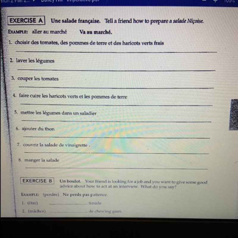 I need help with this French book assignment. Chapter 9, imperative, pg 61-63. Please-example-1