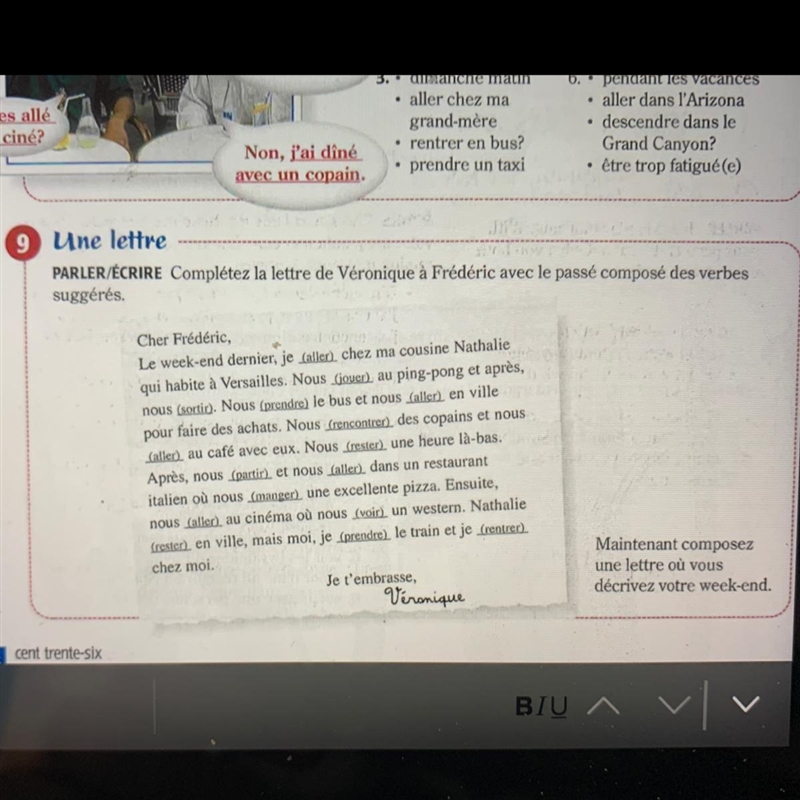 PARLER/ÉCRIRE Completez la lettre de Veronica a Frederic avec le passé composedes-example-1