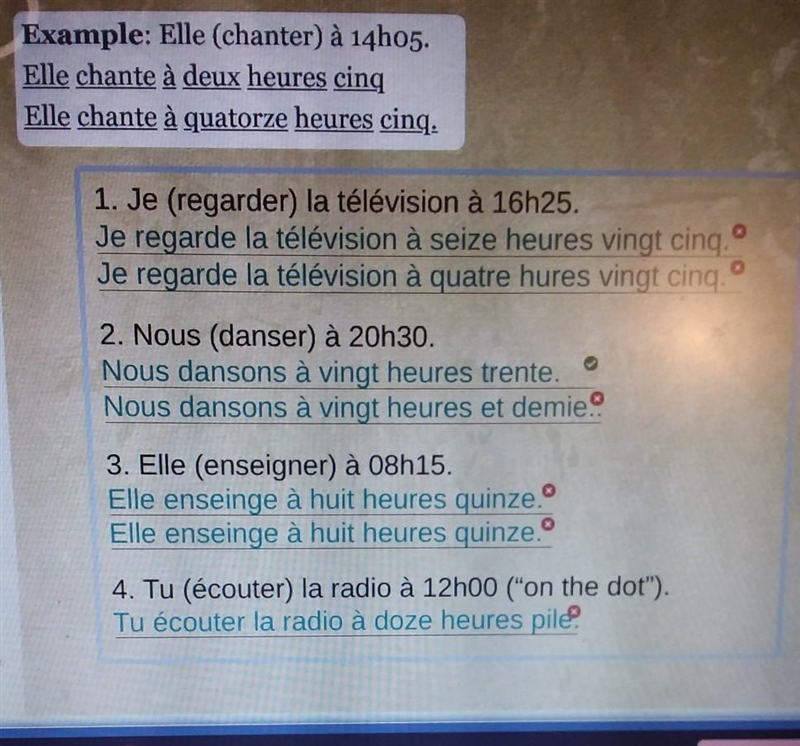 (French) Complete the following sentences by conjugating the verbs and writing out-example-1